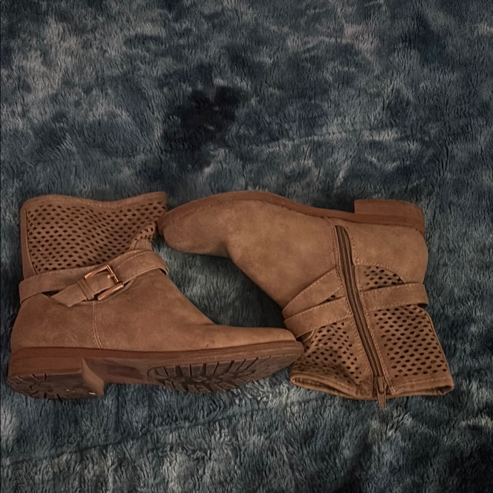 JustFab Tan Ankle Booties with Perforated Leather